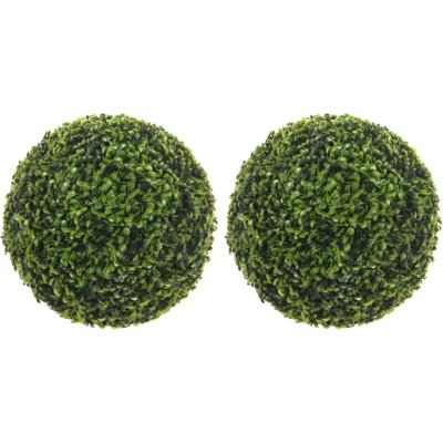2x stuks kunstplant buxus bol - theeblad - groen - d37 cm - uv-bestendig - buxusplant - buxusbol
