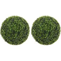 2x stuks kunstplant buxus bol - theeblad - groen - d37 cm - uv-bestendig - buxusplant - buxusbol