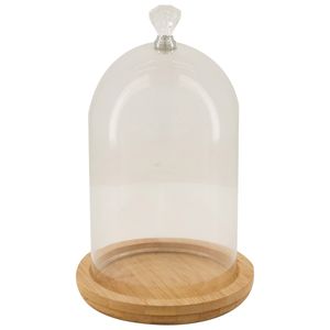 Decoratie stolp - glas - houten bruin plateau - D19,3 x H28 cm