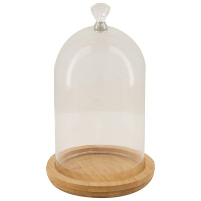 Decoratie stolp - glas - houten bruin plateau - D19,3 x H28 cm