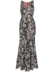 Marchesa Notte robe longue Anthousai à fleurs - Noir