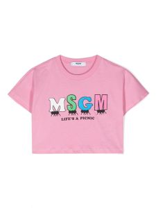 MSGM Kids t-shirt crop à slogan imprimé - Rose