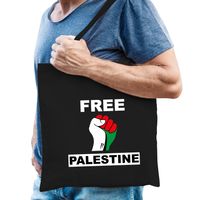 Free Palestine katoenen tasje zwart heren - Palestina tas met Palestijnse vlag in vuist