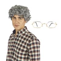 Verkleedpruik voor heren - Opa/Abraham/bejaarde - met brilletje - Carnaval - krullen