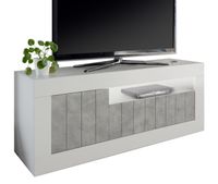 Tv-meubel Urbino 138 cm breed in hoogglans wit met grijs beton - thumbnail