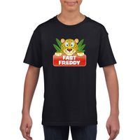T-shirt zwart voor kinderen met luipaard Fast Freddy
