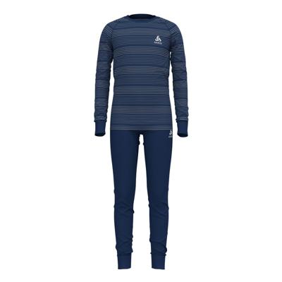 Odlo Set Active Warm Kids Kinder Thermoset Estate Blue - Grey Melange - Stripes 80