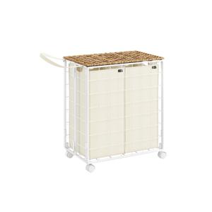 Wasmand 110 L met deksel inktzwart en leigrijs, Natuurlijk beige + crèmewit / 110L (57 x 33 x 65 cm)