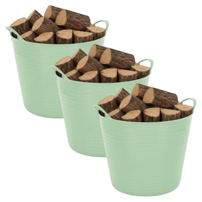 Excellent houseware Flexibele kuip / emmer - 3x - mint groen - 27 liter - kunststof - 42 x 35 cm