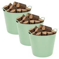 Excellent houseware Flexibele kuip / emmer - 3x - mint groen - 27 liter - kunststof - 42 x 35 cm