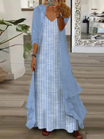 Striped Casual V Neck Two-Piece Set - thumbnail