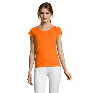 Set van 2x stuks dames t-shirt V-hals oranje 100% katoen slimfit, maat: 40 (L)