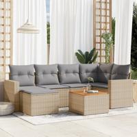 7-delige Loungeset met kussens poly rattan gemengd beige