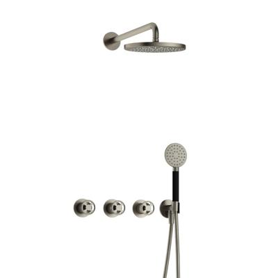 Hotbath Cobber - CW7067 - Inbouw Regendoucheset - Geborsteld Nikkel - 2 Stopkranen - Thermostatisch - Wandarm 40 cm - Hoofddouche 200 mm - Ronde Handdouche 3 Standen - Waterbesparend