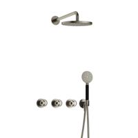 Hotbath Cobber - CW7067 - Inbouw Regendoucheset - Geborsteld Nikkel - 2 Stopkranen - Thermostatisch - Wandarm 40 cm - Hoofddouche 200 mm - Ronde Handdouche 3 Standen - Waterbesparend