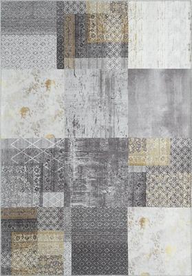 Laagpolig Vintage Patchwork Vloerkleed Edessa Grijs/Goud-80 x 150 cm