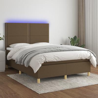 Boxspring met matras en LED stof donkerbruin 140x190 cm