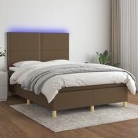 Boxspring met matras en LED stof donkerbruin 140x190 cm