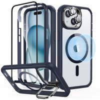 iPhone 15 Armor Tough Case with Stash Stand Protection Bundle Clear Dark Blue