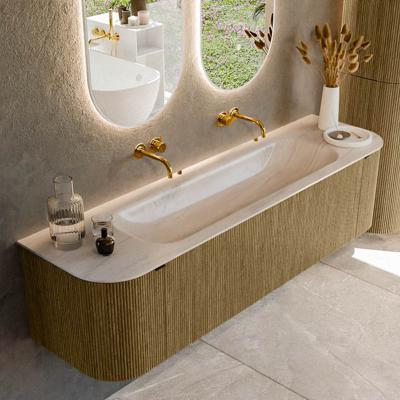 Badmeubel Mondiaz Kurve-Dlux | 170 cm | Meubelkleur Dusk | Wastafelkleur Meli | Solid surface | Wasbak midden spoelbak | Zonder kraangat(en)