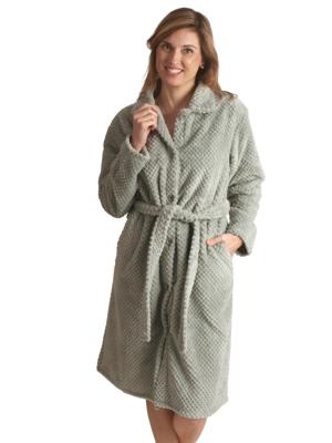 Fleece badjas lichtgroen met knopen