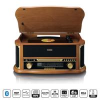 Houten retro platenspeler met Bluetooth® AM/FM-radio USB-codering CD-speler cassettespeler en ingebouwde luidsprekers