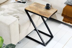 industrieele bijzettafel BUTLER 30cm naturel mangohout metaal zwarte salontafel Z-Design - 42574