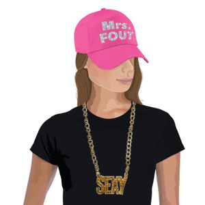 Mrs. FOUT baseballcap roze/zilver dames en een zilveren sexy ketting