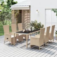 7-delige Tuinset met kussens poly rattan beige