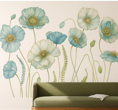 Blauwe klaproosbloem muursticker