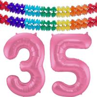Folat Verjaardag Leeftijd folieballon - 35 jaar - roze - 86 cm - incl 2x slingers