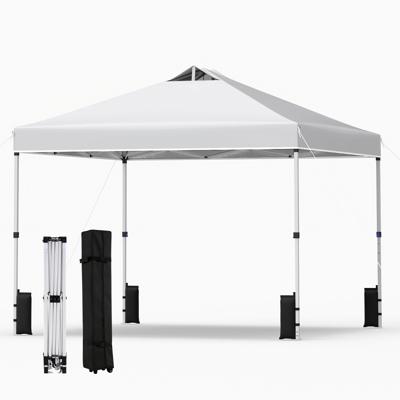 Pop-up Paviljoentent van 3 x 3 m Partytent met Stevig Frame en Zilverkleurig Dak Draagbaar Paviljoen met 4 Zandzakken Haringen en Touwen Opvouwbaar Paviljoen met Roltas-Wit