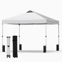 Pop-up Paviljoentent van 3 x 3 m Partytent met Stevig Frame en Zilverkleurig Dak Draagbaar Paviljoen met 4 Zandzakken Haringen en Touwen Opvouwbaar Paviljoen met Roltas-Wit