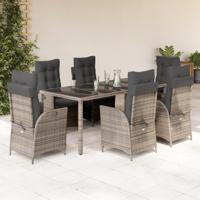 7-delige Tuinset met kussens poly rattan grijs
