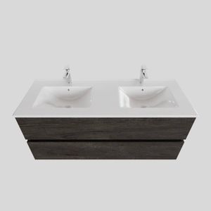 Badkamermeubel BWS Helsinki 120x46cm Keramiek Dubbel Wood Dark Brown 2 Laden (2 kraangaten)