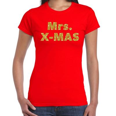 Foute Kersttrui t-shirt - Mrs. x-mas - goud / glitters - rood - dames - kerstkleding