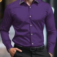 Bon&Bon Mode Men's Black Long Sleeve Slim Fit Button Up Work Shirt Purple / S