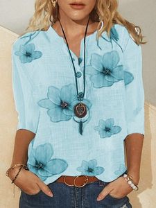 V Neck Half Sleeve Casual Floral Long Sleeve Top