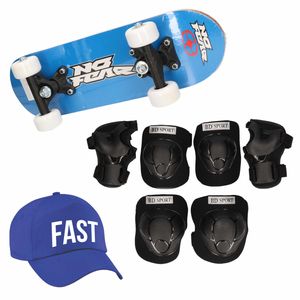 Skateboard set voor kinderen L 9-10 jaar/valbescherming/fast pet/skateboard met print 43 cm blauw