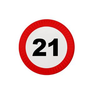 21 jaar verjaardag feestbordjes - stopbord - 8x stuks - dia 23 cm - feestartikelen