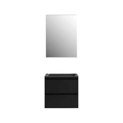Badkamermeubel BWS Pepper Acryl Wastafel Mat Zwart Met Kraangat Inclusief Spiegel 60x55x46 cm Mat Zwart