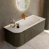 Badmeubel Mondiaz Kurve | 115 cm cm | Meubelkleur Shadow | Wastafelkleur Talc | Solid surface | Wasbak rechter zijde spoelbak | 1 kraangat