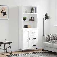 Hoge kast 69,5x34x180 cm bewerkt hout wit