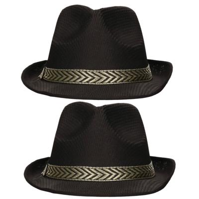 Gangster Maffia hoed - 2x stuks - zwart - 59 cm - carnaval - verkleedhoeden - voor volwassenen