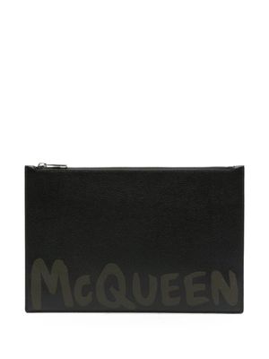 Alexander McQueen pochette en cuir à logo imprimé - Noir
