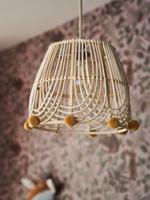 Lampenkap pompons voor rotan lamp bruin
