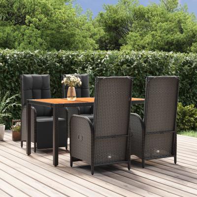 5-delige Tuinset met kussens poly rattan zwart