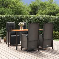 5-delige Tuinset met kussens poly rattan zwart