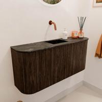 Toiletmeubel Mondiaz Joya Dlux | 93.2 cm | Meubelkleur Walnut | Faye wastafel Lava Wasbak Midden | Zonder kraangat(en)