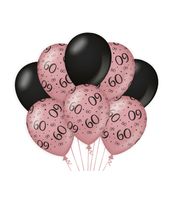 Ballonnen 60 Jaar Roze/Zwart (8st) - thumbnail